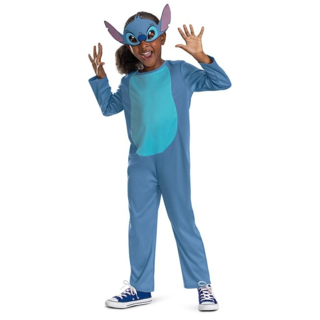 Fato azul para criança com máscara da personagem Stitch