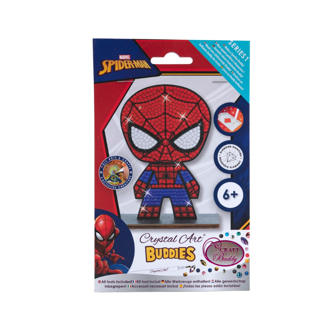 Produto Crystal Art Buddies Spider-Man com cristais coloridos e embalagem colorida