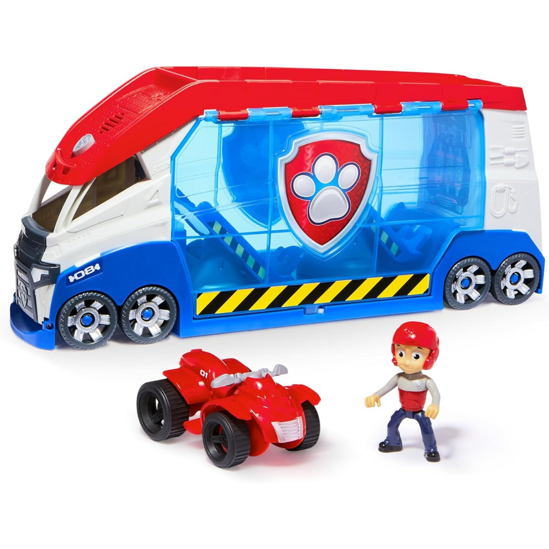 Brinquedo de camioneta colorida com figura e quadriciclo