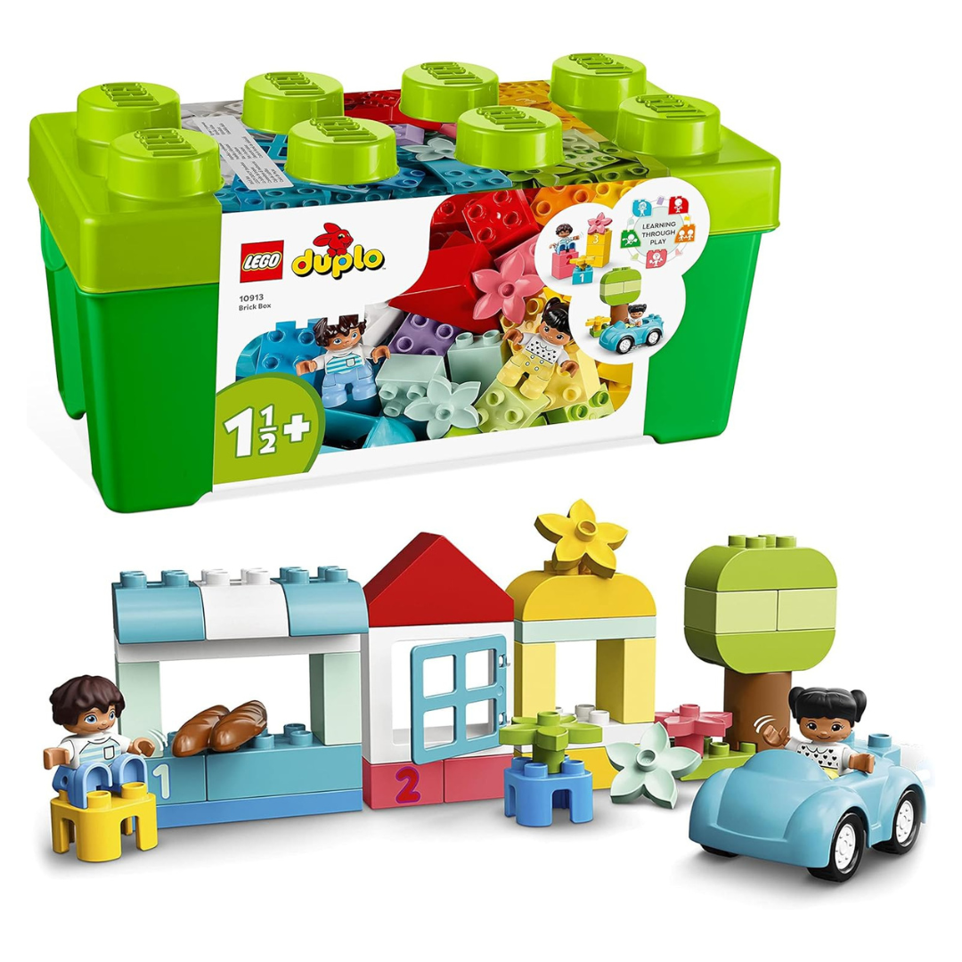 Conjunto LEGO Duplo 10913 Brick Box com peças coloridas e caixa verde tipo peça LEGO.