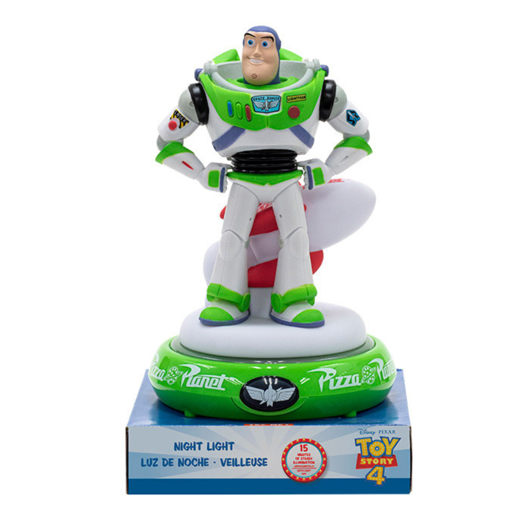 Figura de ação Buzz Lightyear com base verde sobre embalagem azul
