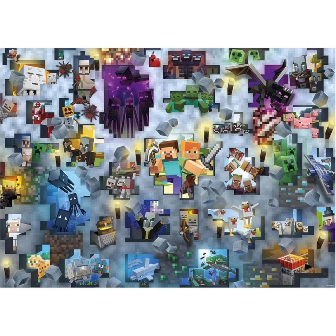 Personagens e monstros do jogo Minecraft em estilo pixel art num padrão colorido.