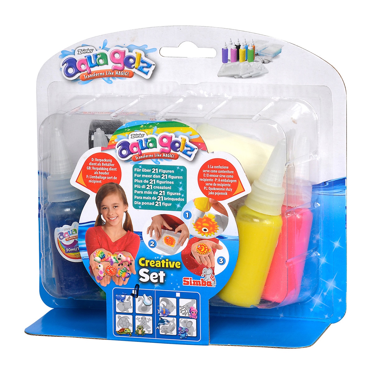 Conjunto criativo Aqua Gelz com tubos de gel colorido em embalagem de plástico transparente