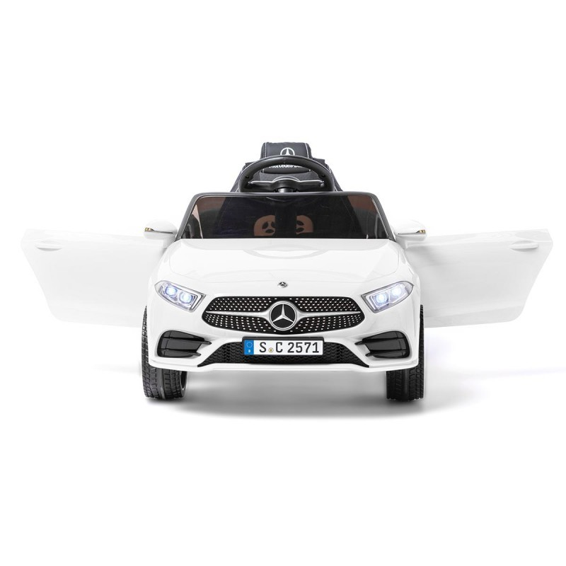 Carro elétrico infantil branco da Mercedes-Benz com portas abertas