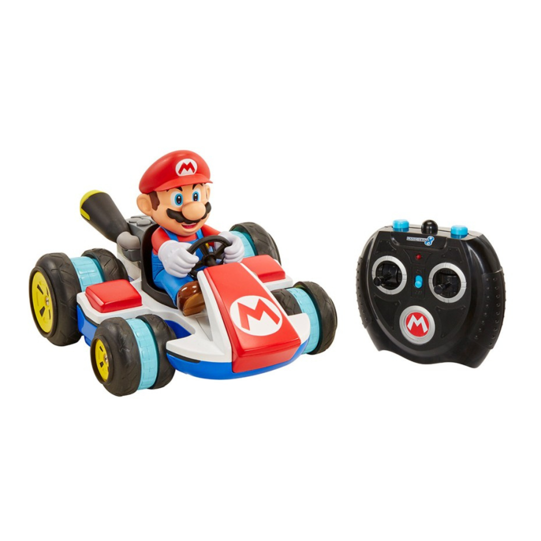 Carrinho de controlo remoto Mario com comando preto e símbolo M