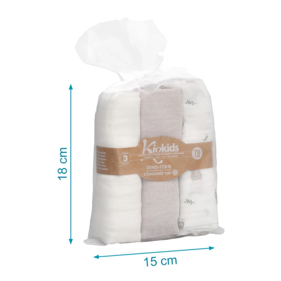 Pack de 3 mantas muselina Kiokids certificadas OEKO-TEX