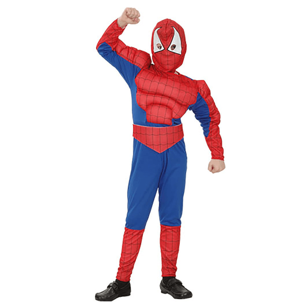 Fato de criança Spider-Man vermelho e azul com máscara e músculos almofadados