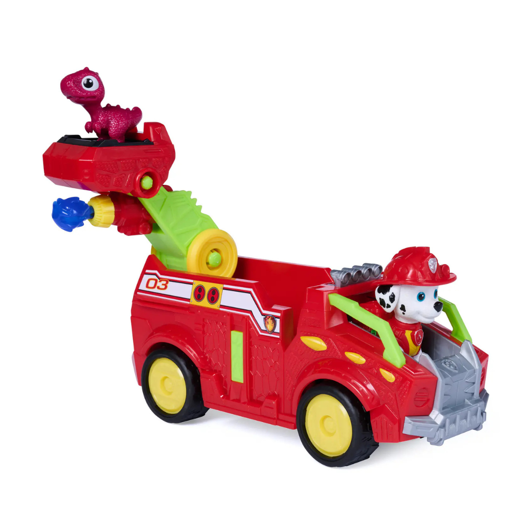 Brinquedo de carro de bombeiros com cão e dinossauro