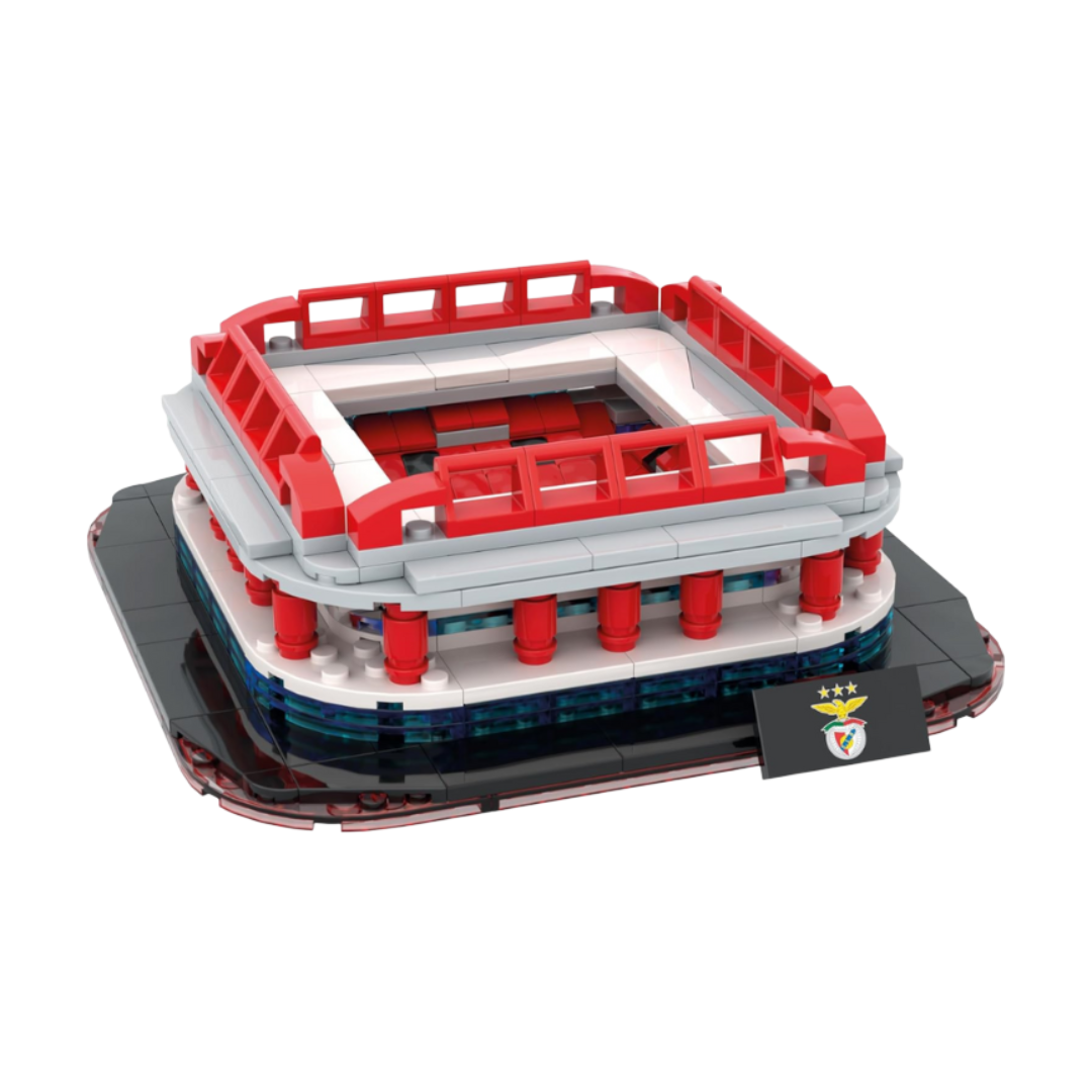 Miniatura de estádio desportivo de construção em plástico com emblema do Benfica