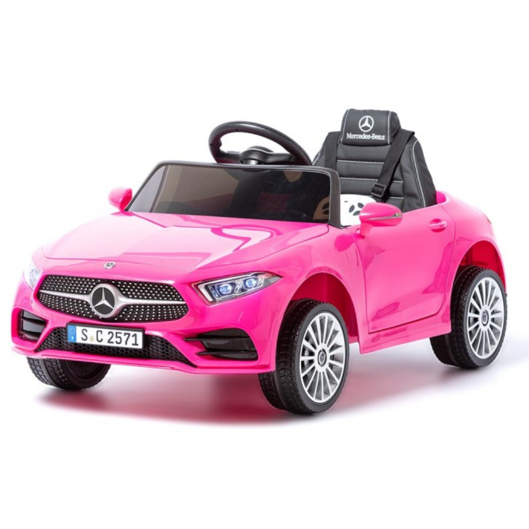 Carrinho elétrico infantil rosa modelo Mercedes-Benz com assento preto