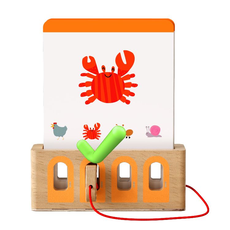 Jogo educativo de madeira com base e cartão ilustrado com animais