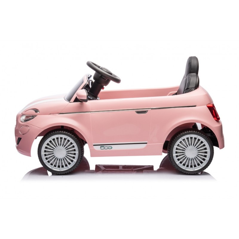 Carro de brincar cor-de-rosa com volante e banco preto