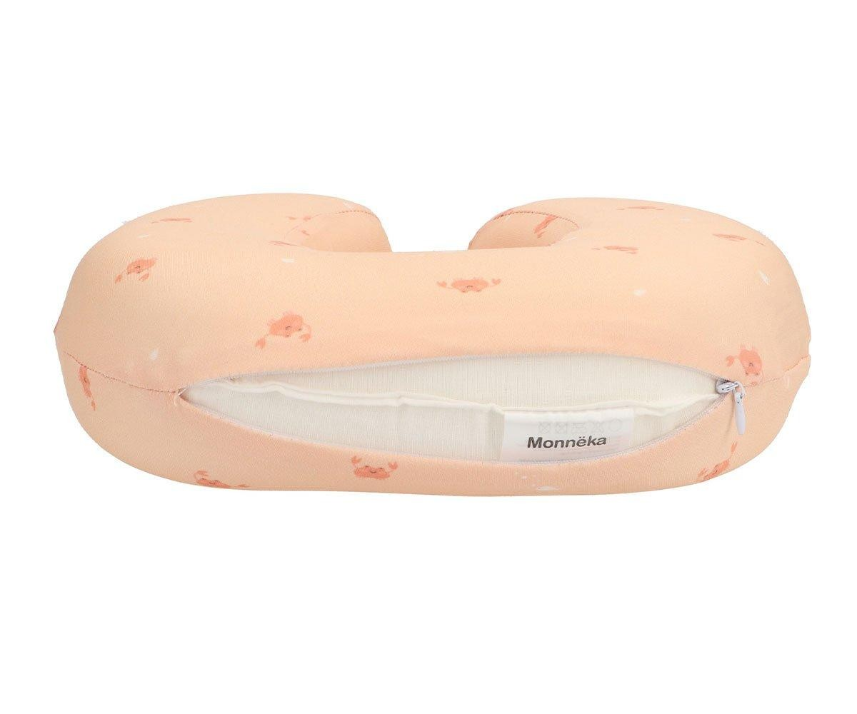 Almofada de pescoço cor-de-rosa claro com padrão e fecho de correr