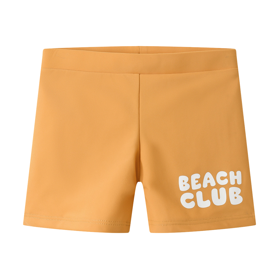 Calções de banho laranja com texto Beach Club branco