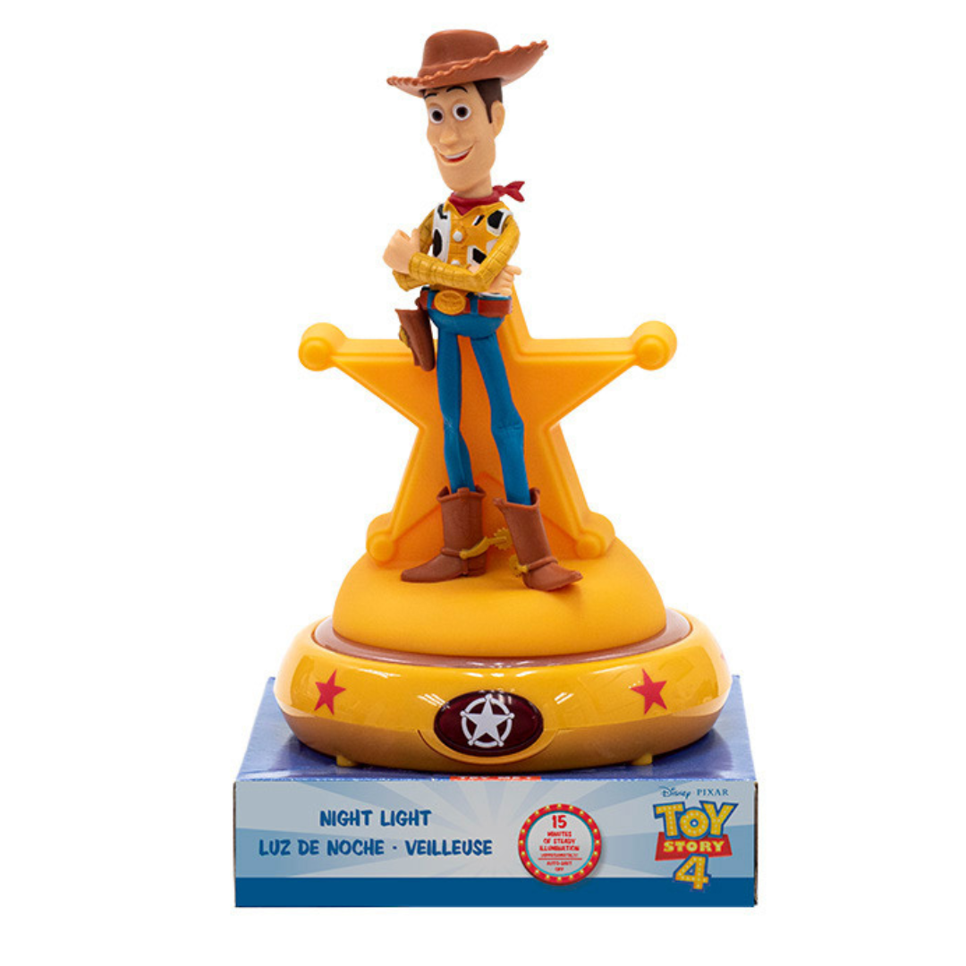 Figura de Woody em base amarela com caixa azul Toy Story 4