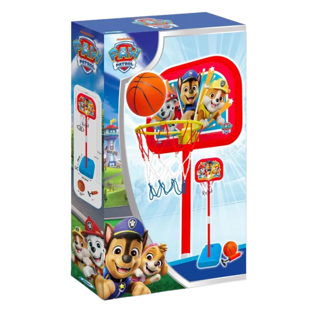 Mini basquetebol infantil PAW Patrol com suporte vermelho e azul e bola