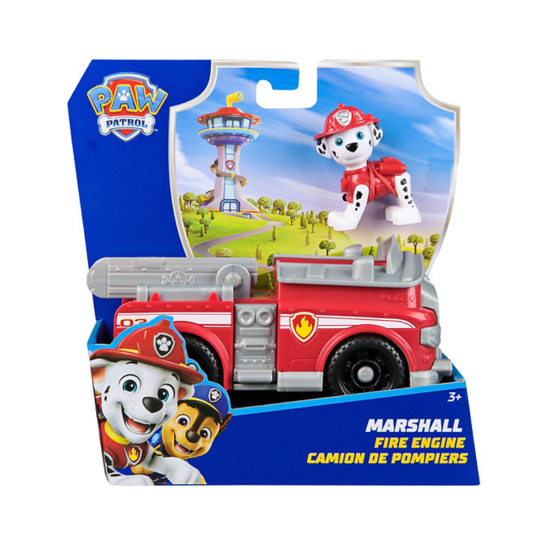 Brinquedo camião de bombeiros vermelho Patrulha Pata Marshall na embalagem azul