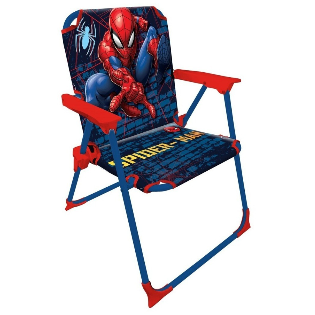 Cadeira infantil com estampa do Homem-Aranha em azul, vermelho e amarelo