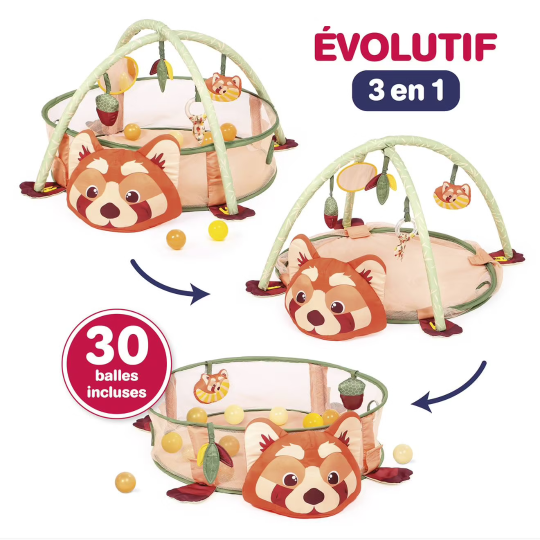 Parque infantil evolutivo 3 em 1 com design de raposa e bolas coloridas