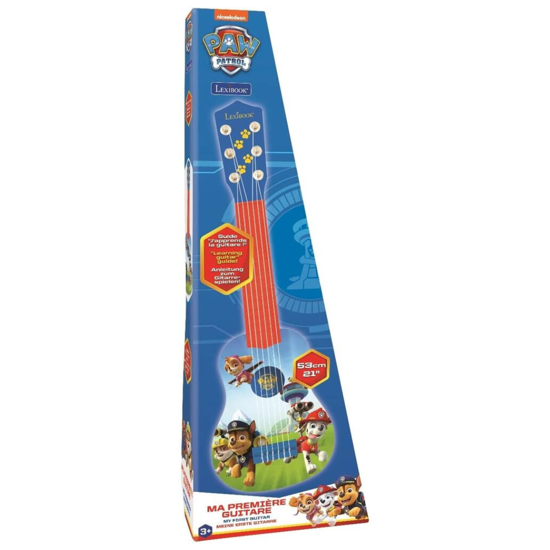 Guitarra infantil Paw Patrol 53 cm em embalagem azul com personagens e texto multilíngue