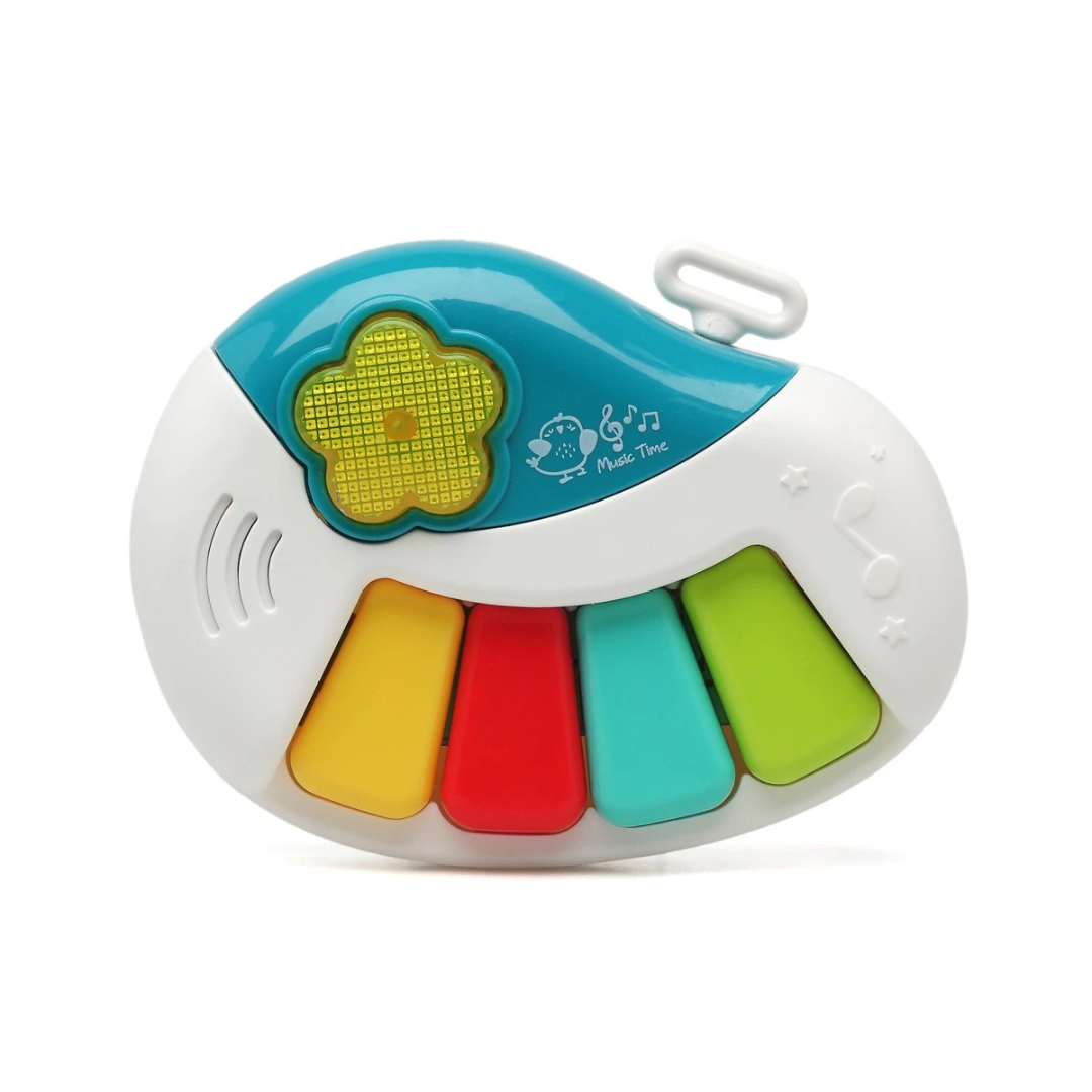 Brinquedo musical infantil colorido com teclas e luz em forma de flor
