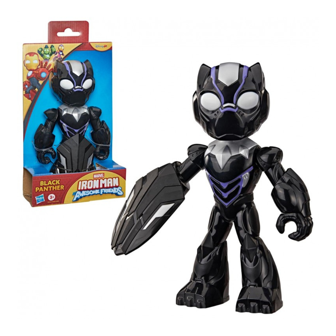 Figura de ação Marvel Black Panther da coleção Iron Man Awesome Friends em embalagem