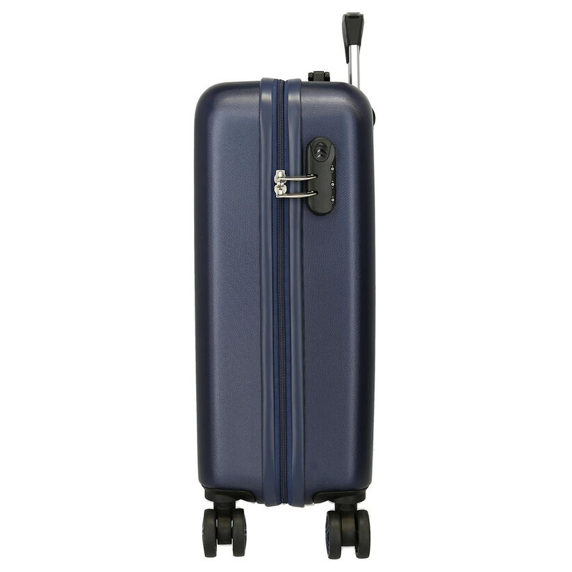 Mala de viagem rígida azul escuro com rodas e fecho de combinação