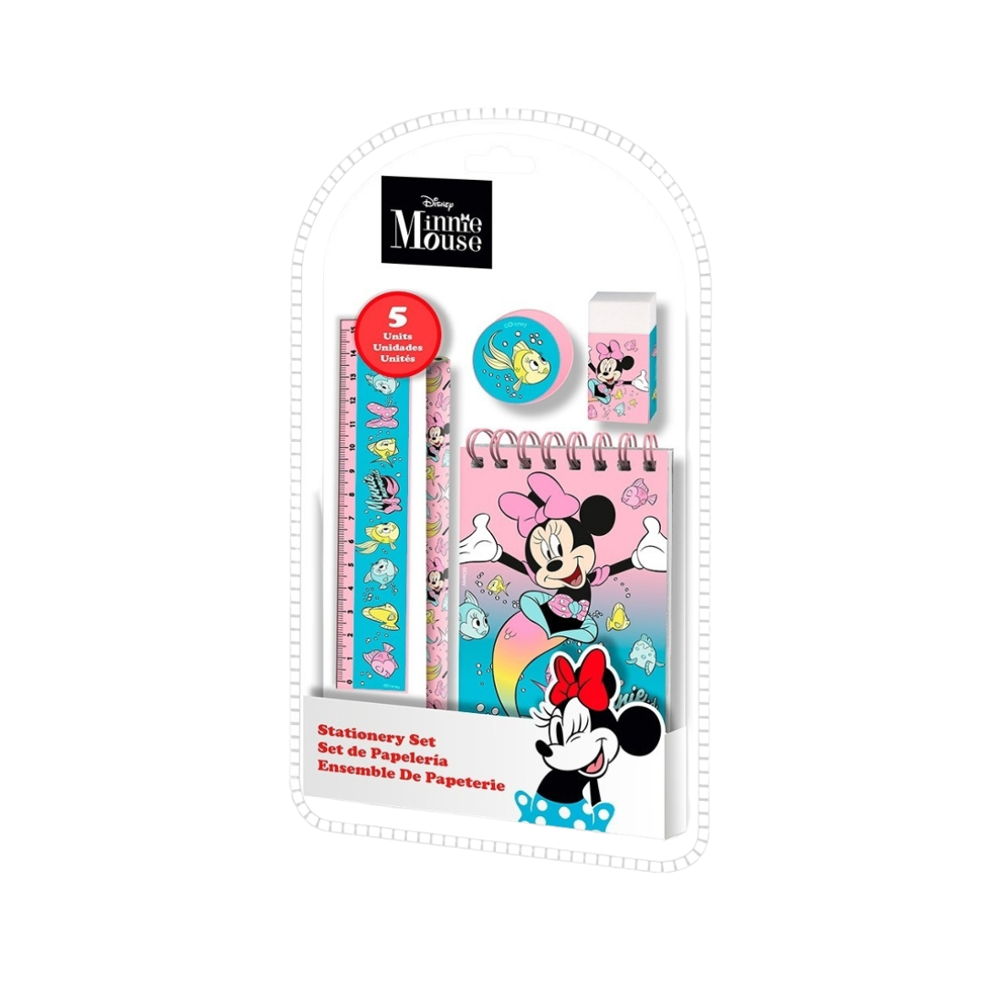 Conjunto de papelaria Disney Minnie Mouse com régua, bloco de notas e acessórios decorados