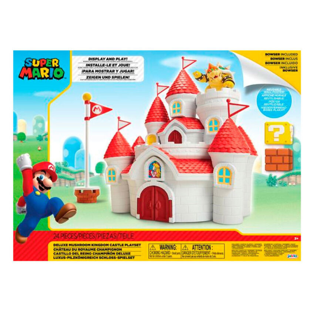 Castelo Super Mario Deluxe Mushroom Kingdom de brincar em embalagem colorida