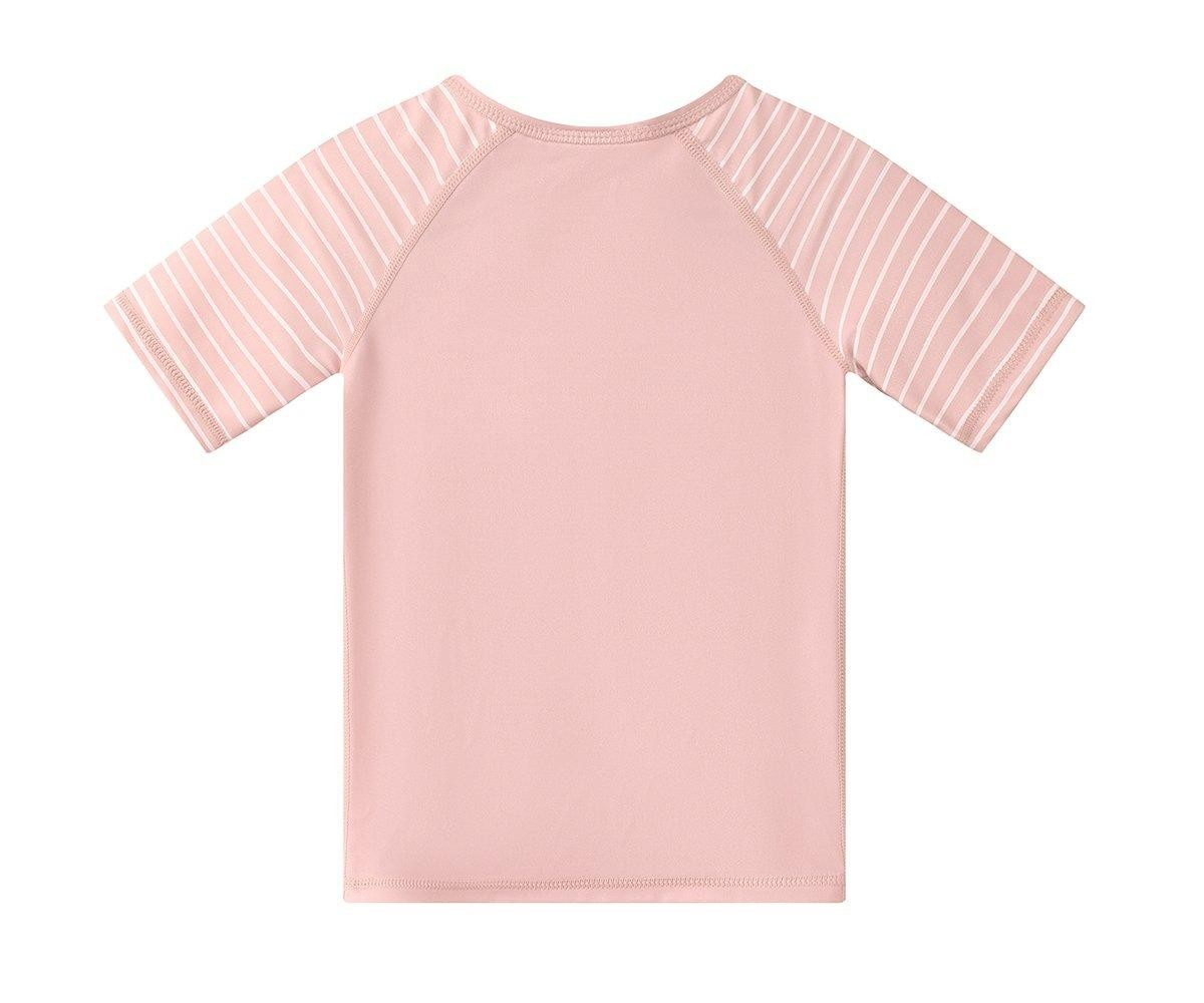 T-shirt rosa com mangas listradas brancas