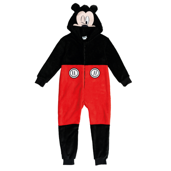 Macacão de criança estilo Mickey Mouse com capuz preto e vermelho felpudo