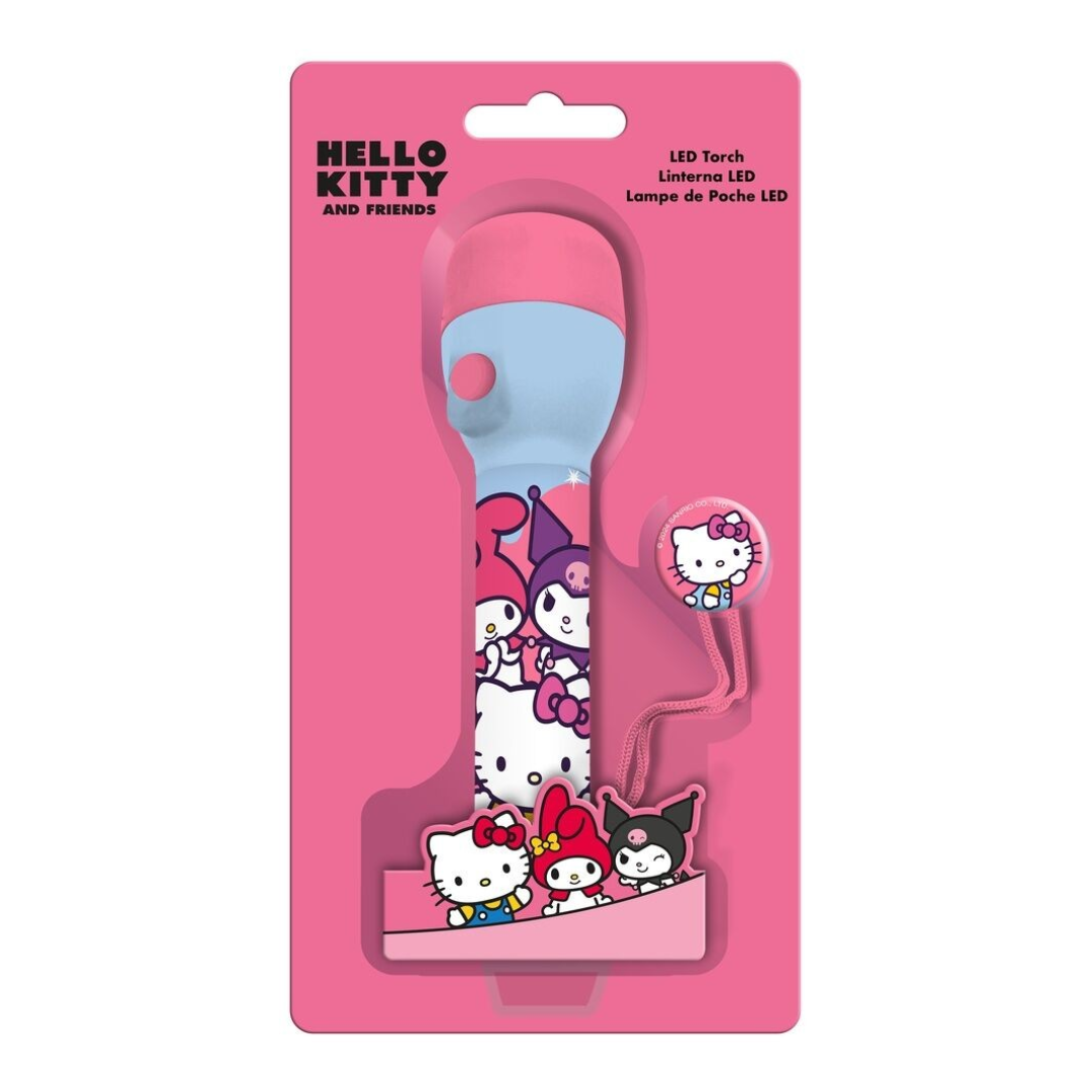 Lanterna LED rosa com personagens Hello Kitty em embalagem rosa