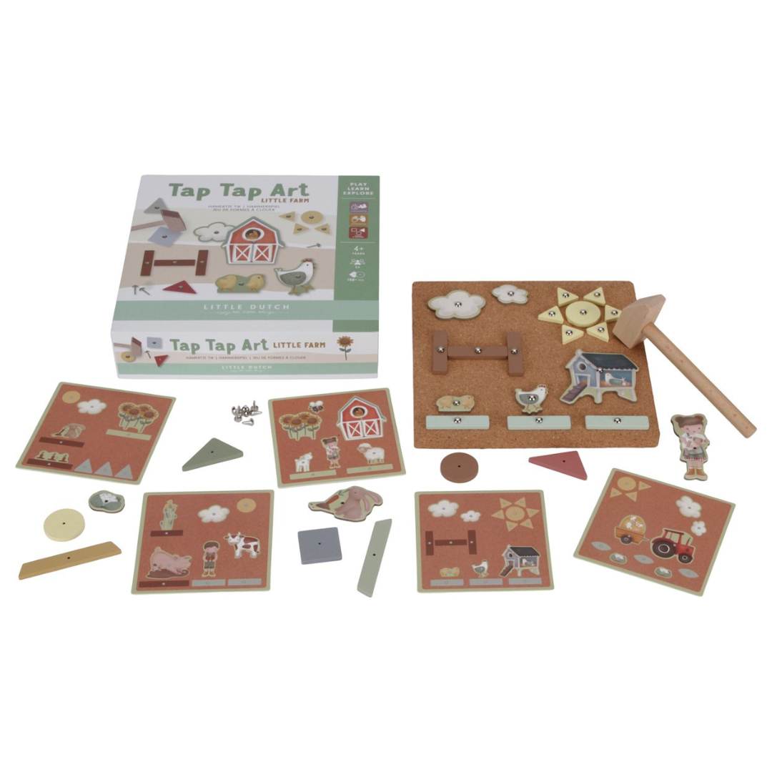 Jogo infantil Tap Tap Art Little Farm com peças de madeira e base de cortiça