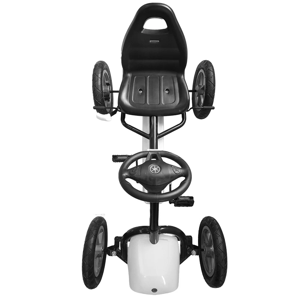 Kart de pedal preto e branco visto de cima