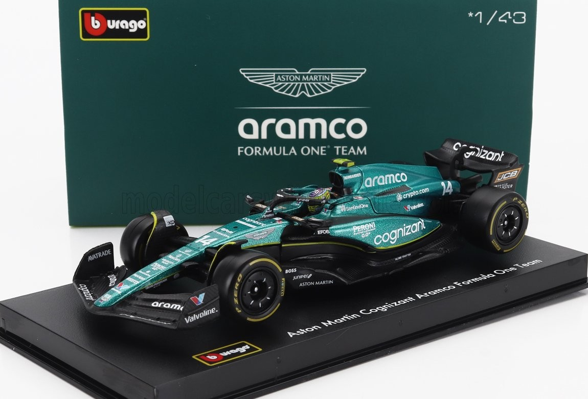 Miniatura de carro de Fórmula 1 Aston Martin verde e preto na escala 1/43