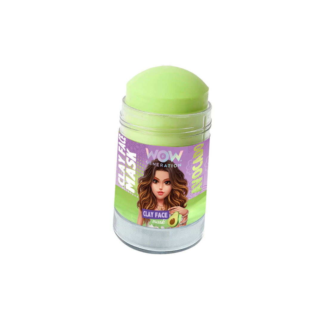 Bálsamo em stick verde com rótulo colorido de máscara facial de argila WOW Generation