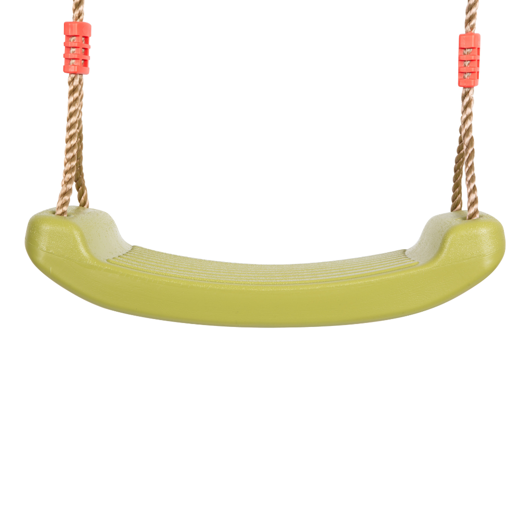 Balanço infantil verde com cordas e presilhas vermelhas
