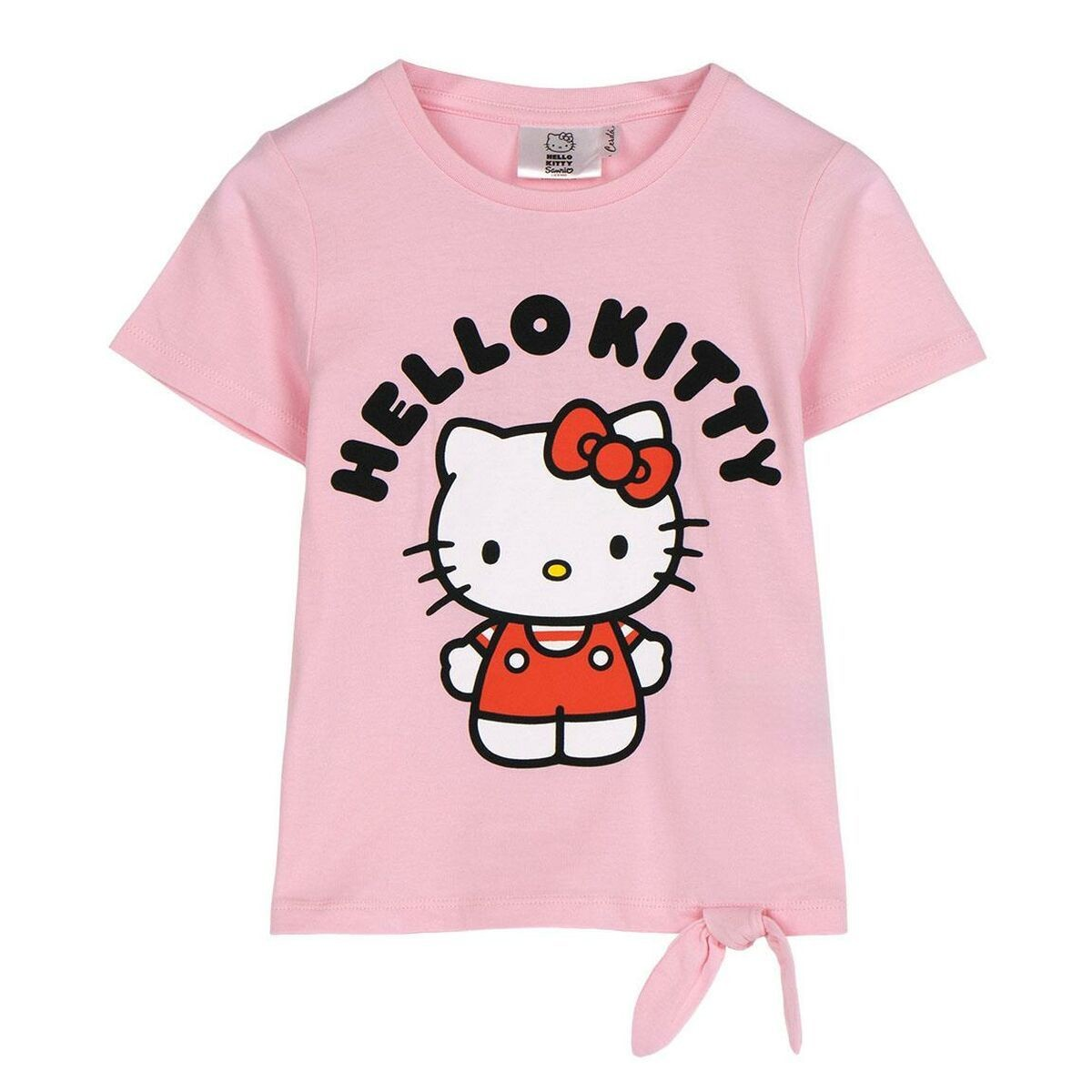 T-shirt cor-de-rosa para criança com desenho Hello Kitty e texto HELLO KITTY