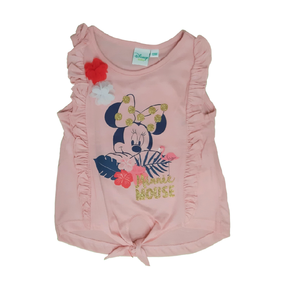 Camisola rosa para criança com estampa da Minnie Mouse e detalhes de folhos