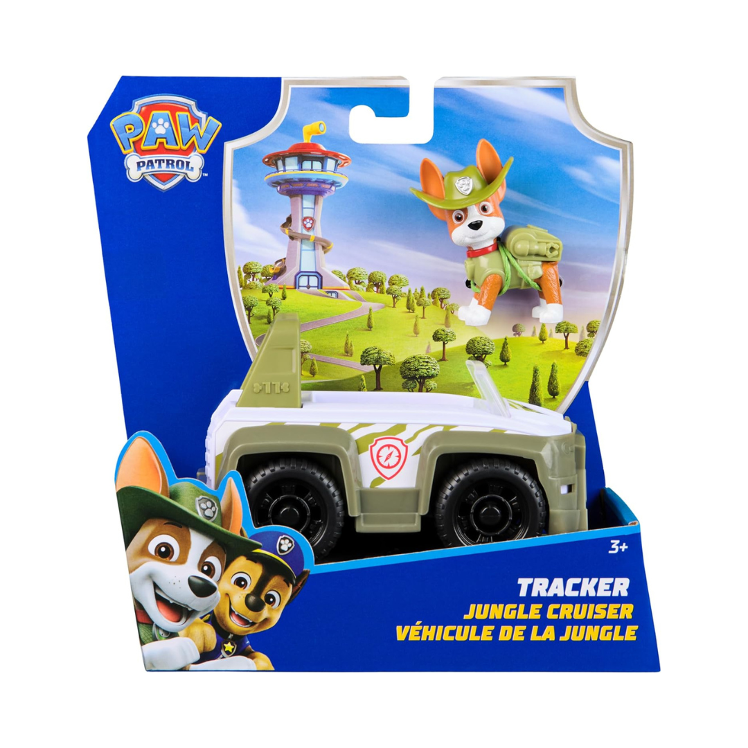 Brinquedo Paw Patrol veículo verde branco e figura cão com chapéu