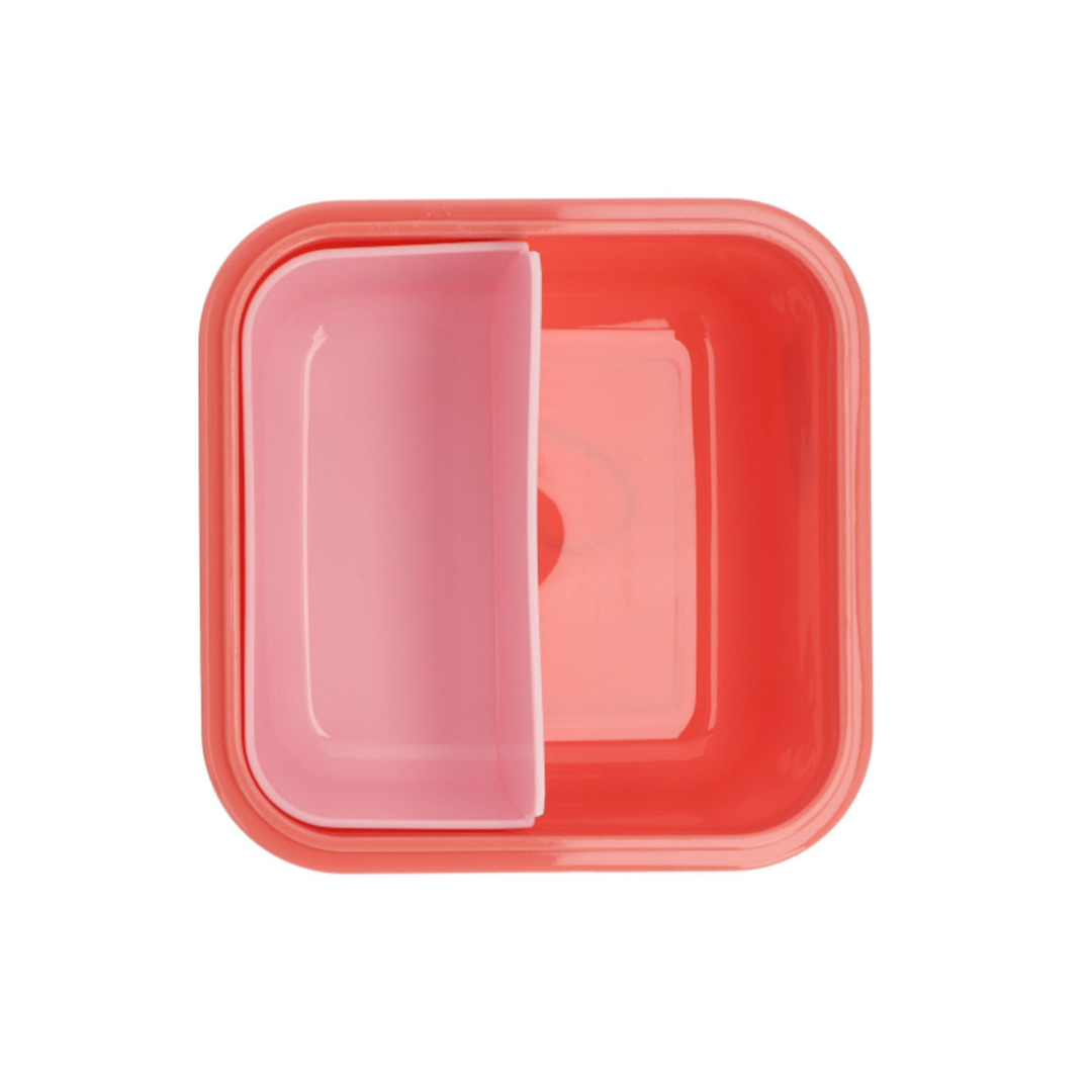 Recipiente quadrado vermelho com divisória rosa interior