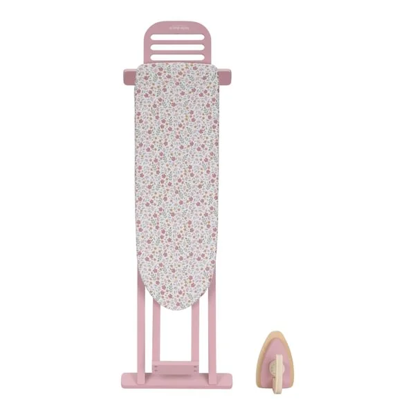 Tábua de engomar rosa com tampa floral e ferro