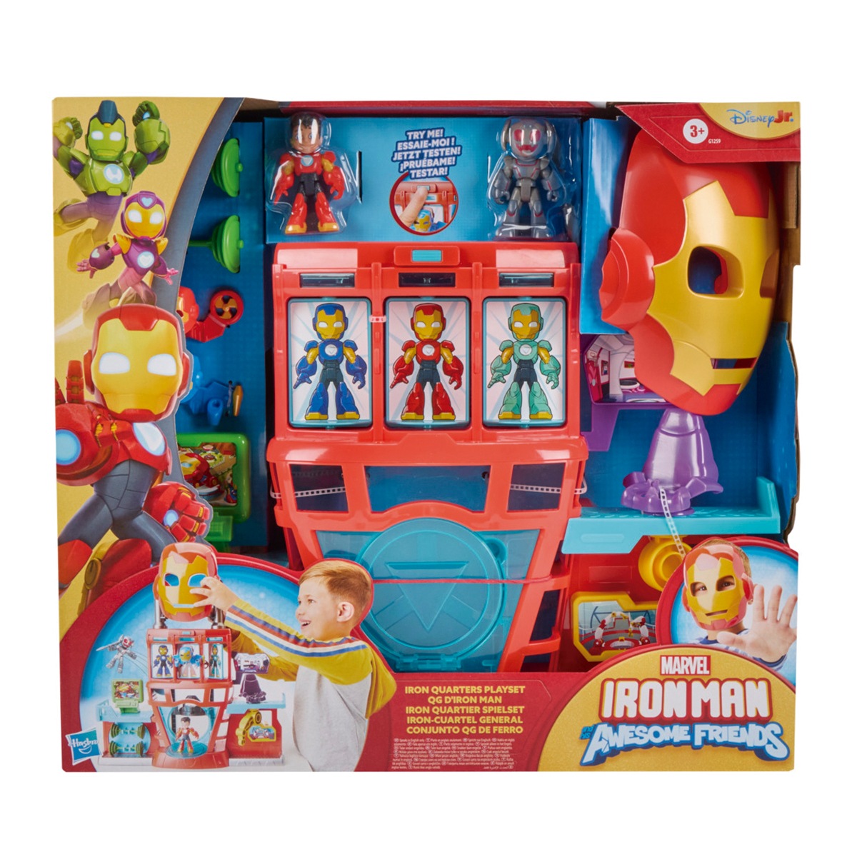 Brinquedo Iron Man Marvel Awesome Friends com várias peças e máscara