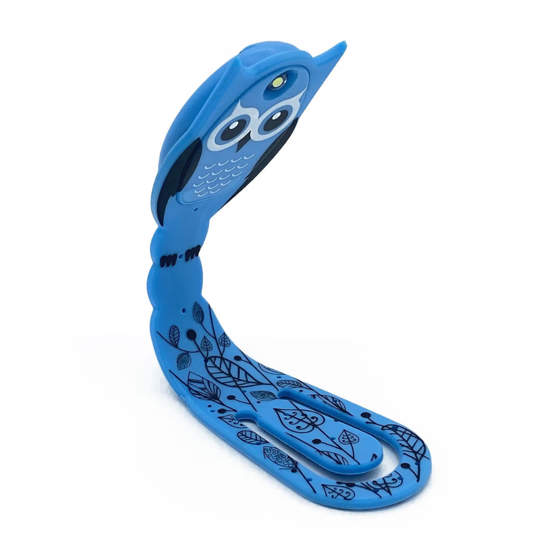 Suporte telemóvel azul dobrável com design de coruja e folhas negras