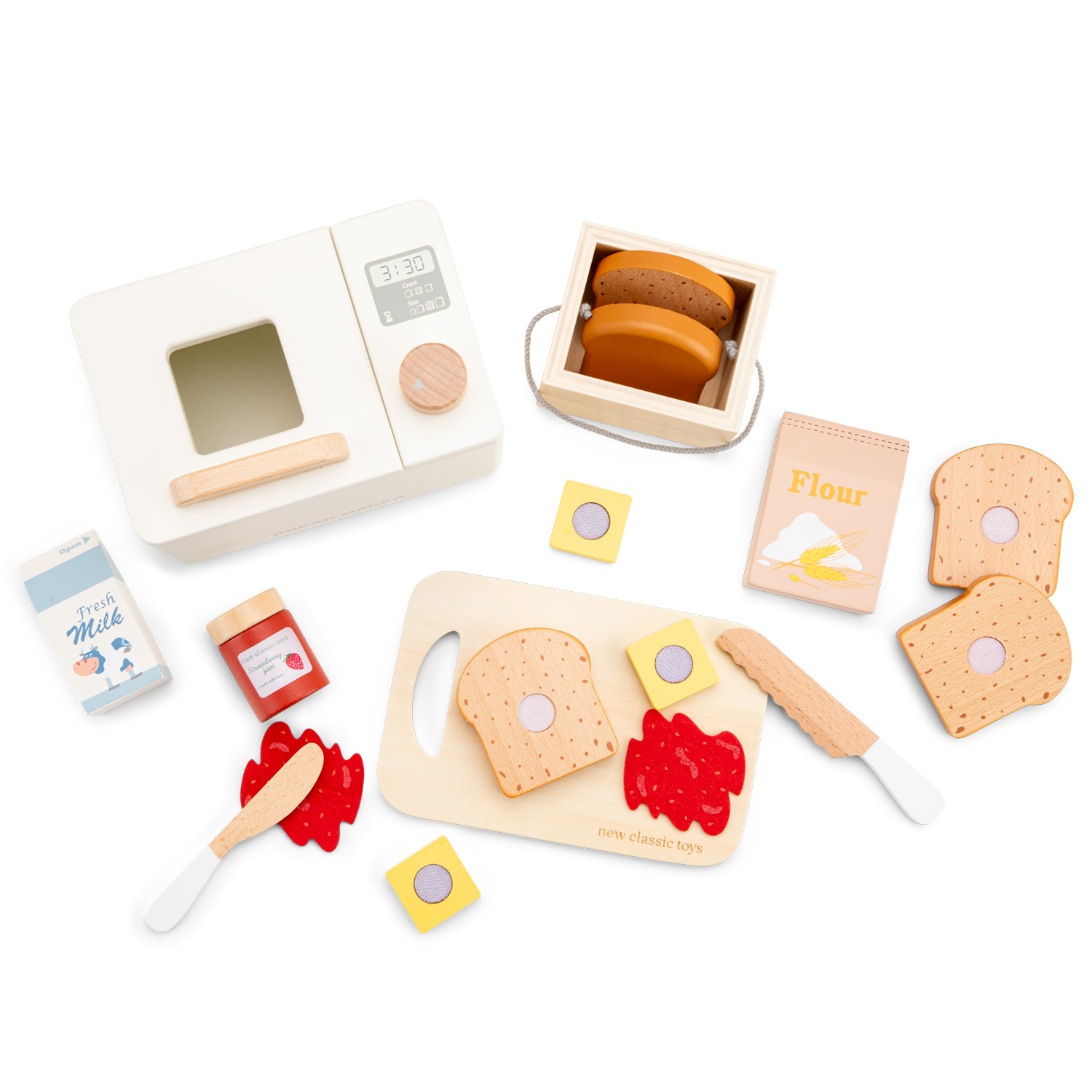 Brinquedos de madeira para fazer sanduíches com torradas, faca e acessórios