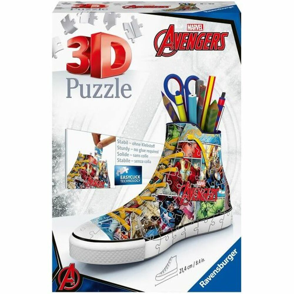 Caixa do puzzle 3D Ravensburger Marvel Avengers com ténis alto colorido porta-lápis