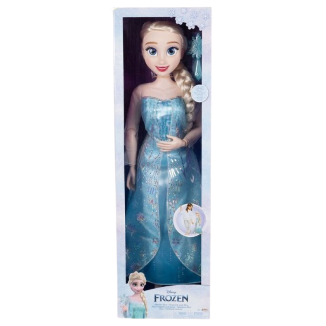 Boneca Elsa Frozen com vestido azul claro em caixa vertical