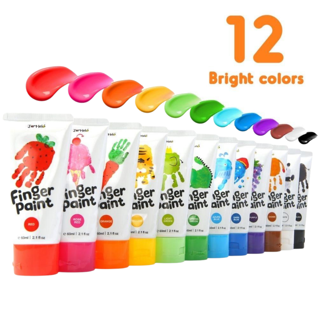 Conjunto de 12 tubos de tinta de dedo em cores vivas