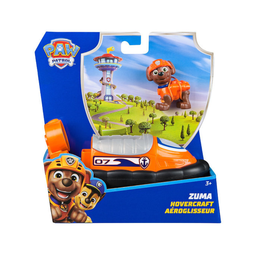 Brinquedo Paw Patrol Zuma Hovercraft com figura do cão e embalagem azul