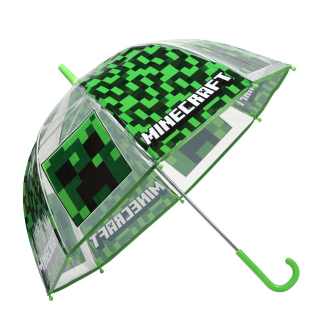 Guarda-chuva infantil Minecraft transparente e verde com padrão pixelado